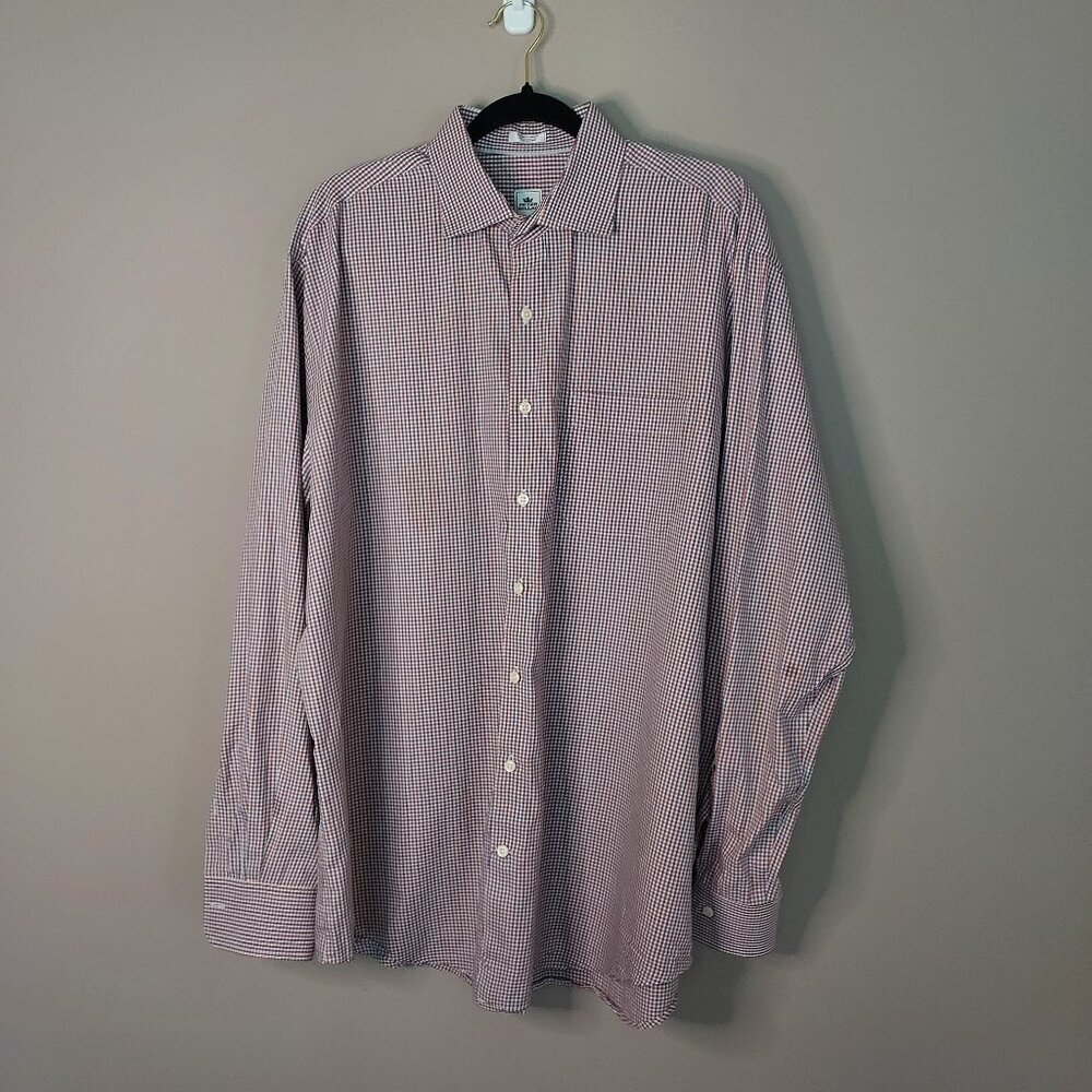 Peter Millar Long Sleeve Red Plaid Cotton Shirt Size XL
